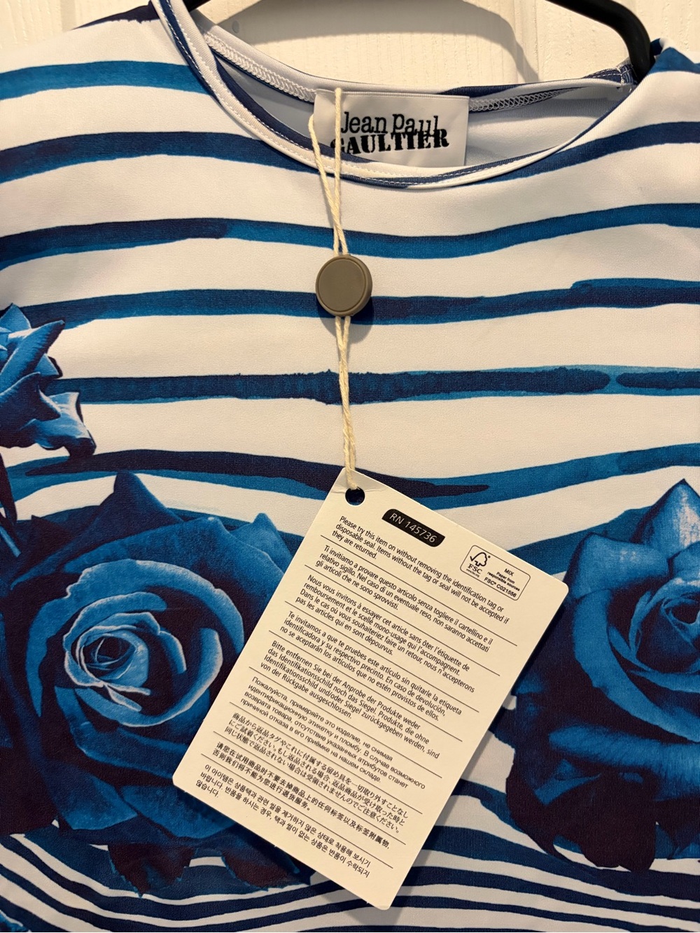 Jean Paul Gaultier Morphing Long Sleeve Top with Blue Rose Print New Tags - Picture 4 of 7
